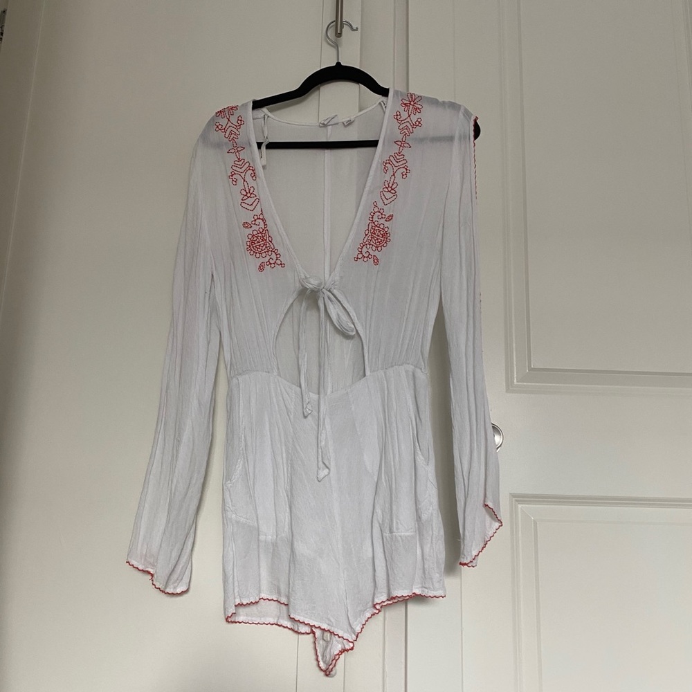 White & Red Patterned Romper